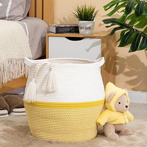 KAKAMAY Yellow 17x17 Cotton Woven Storage Basket