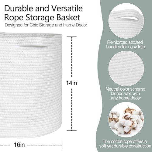 Large White Woven Storage Basket with Handles