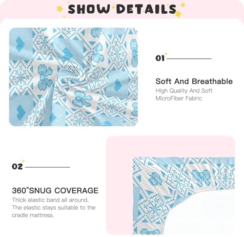 KICPOAY Pixel Blue Bow Heart Crib Sheets Set