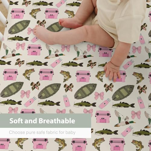 Pink Fishing Girly Baby Crib Sheet 52x28In