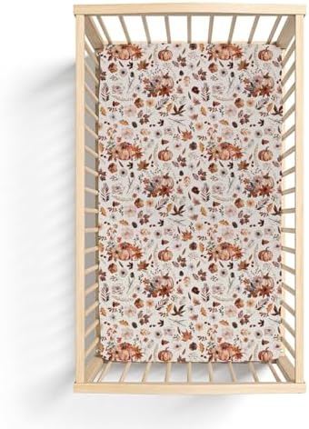 Retro Fall Pumpkins Boho Floral Crib Sheets 52x28 Inch