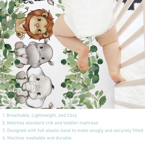 Cute Safari Animals Eucalyptus Leaves Crib Sheet 52x28