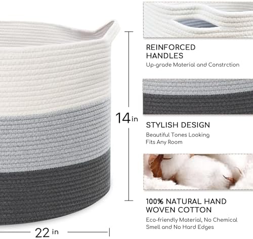 MXMHOME Large Cotton Blanket Basket with Handles