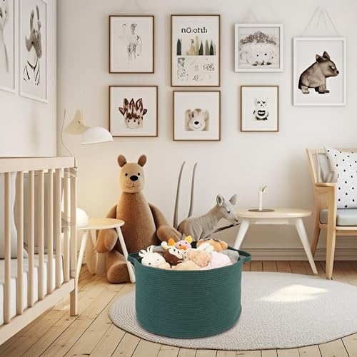 Large Cotton Rope Storage Basket 22x14 Dark Green