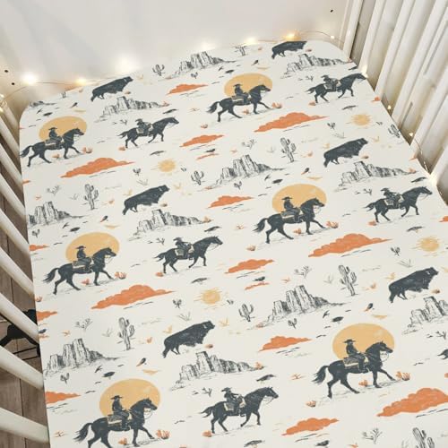 Retro Cowboys Sunset Baby Crib Sheets 52x28 Inch