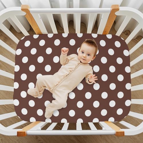 Joisal White Brown Retro Polka Dot 52x28 Crib Sheets for Girls