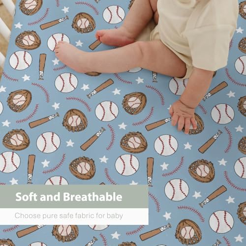 Blue Baseball Crib Sheets for Boy 52x28