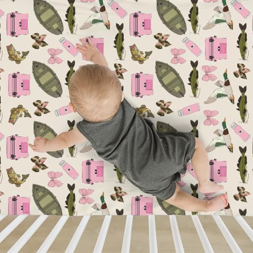Pink Fishing Girly Baby Crib Sheet 52x28In