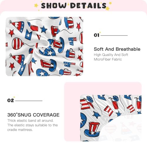 KICPOAY July 4th Flag Star Balloon Crib Sheets