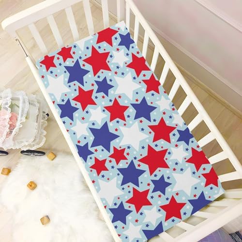 KICPOAY Red White Blue Star Crib Sheets for Baby Toddler
