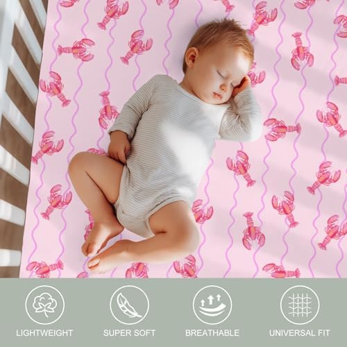 Pink Lobster Stripe Crib Sheets for Boys Girls 2 Pack