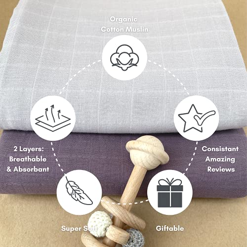 MOZAH Organic Muslin Swaddle Blankets - 2 Pack for Baby Boy and Girl