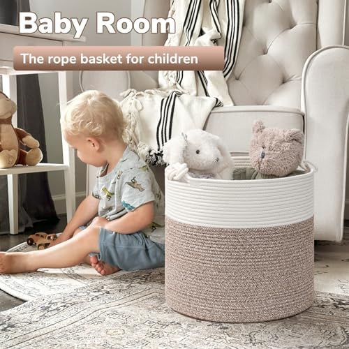 Goodpick Woven Cotton Rope Storage Basket for Blankets and Toys