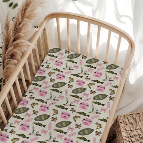 Pink Fishing Girly Baby Crib Sheet 52x28In