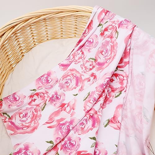 DRESHOW BQUBO 3 Set Floral Swaddle Blanket with Headbands