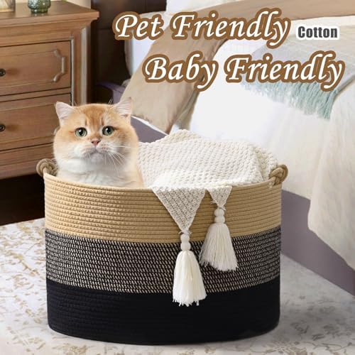 Degeyoyo Large Blanket Basket 20x13 Cotton Woven Storage With Handle