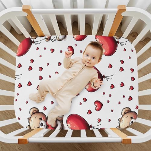 ALAZA Love Teddy Bear Heart Balloon Crib Sheet for Babies