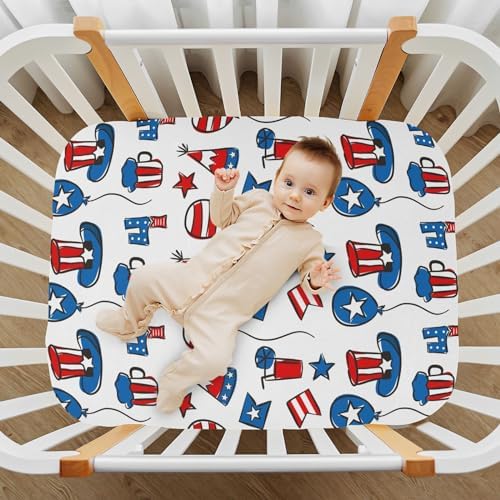 KICPOAY July 4th Flag Star Balloon Crib Sheets