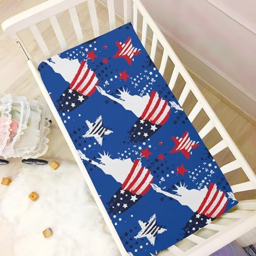 KICPOAY 4th of July Statue of Liberty Crib Sheets