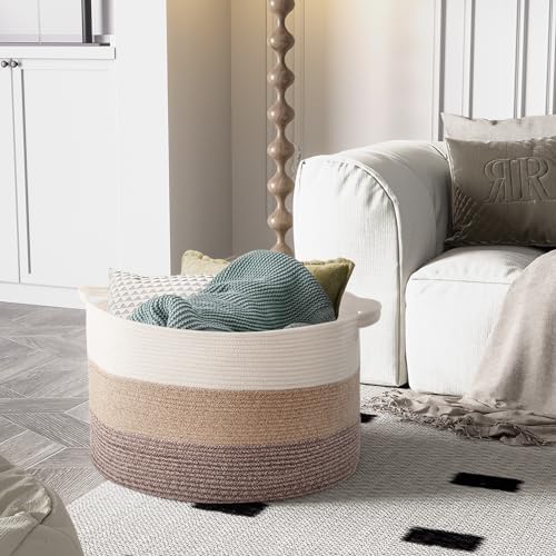 MXMHOME Large Cotton Blanket Basket with Handles 1