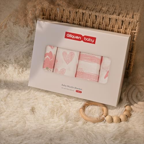 GLLQUEN BABY Muslin Swaddle Blankets 4-Pack 35x40