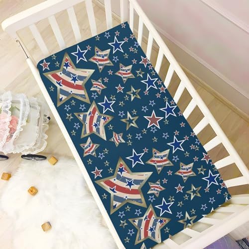 KICPOAY Crib Sheets USA Star Pattern Stretchy Playard Sheets for Baby