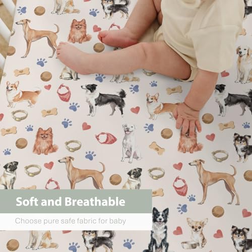 Watercolor Dogs Paws Heart Crib Sheet 52x28 Inch