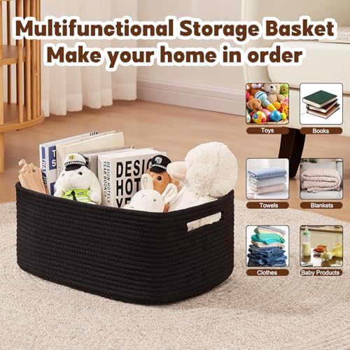 OIAHOMY Woven Storage Basket 2-Pack Black