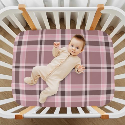 Plaid Pink Stretchy Crib Sheets for Baby Toddler