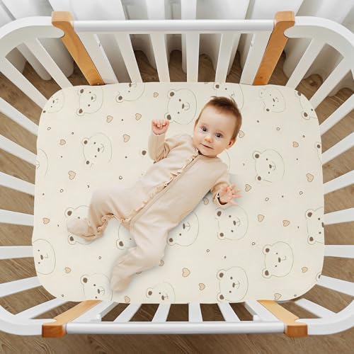 Wassud Cute Bear Crib Sheets Breathable Pack and Play Fitted 27x39 Inch