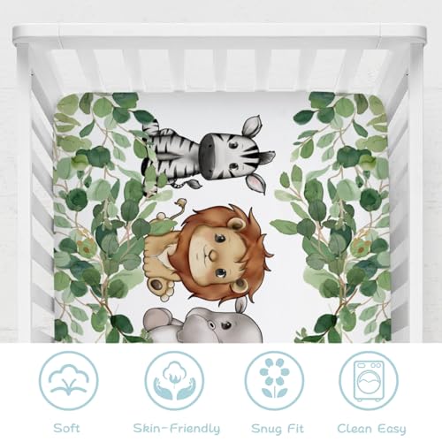 Cute Safari Animals Eucalyptus Leaves Crib Sheet 52x28