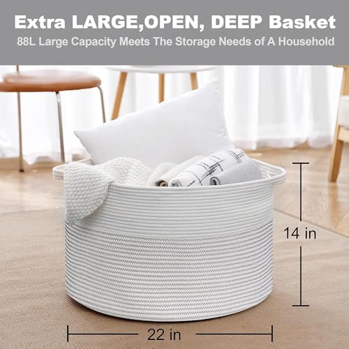 MEGASKET 88L Cotton Rope Storage Basket for Living Room