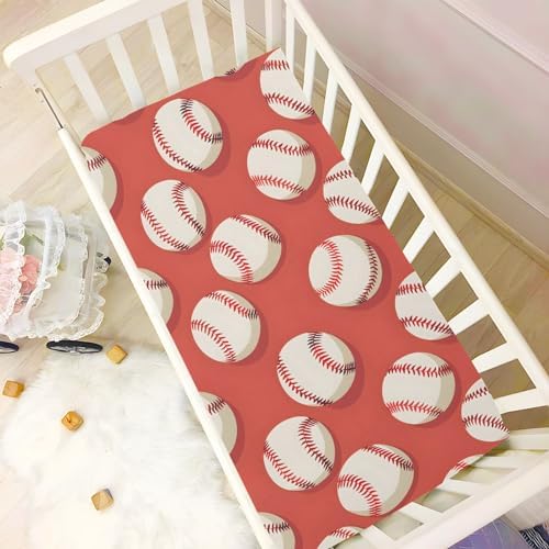 ALAZA Baseball Red Crib Sheets for Kids