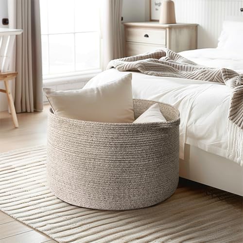 Extra Large Woven Cotton Basket 22x14 for Blankets and Toys