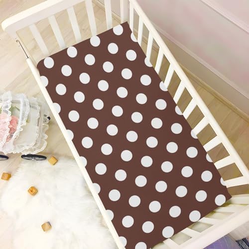 Joisal White Brown Retro Polka Dot 52x28 Crib Sheets for Girls