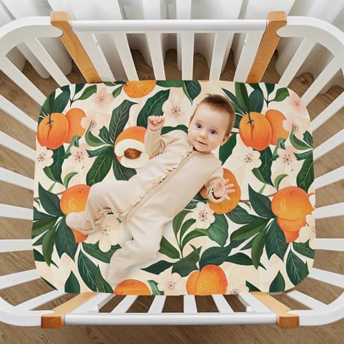 ALAZA Orange Peaches Green Leaves Crib Sheets for Baby