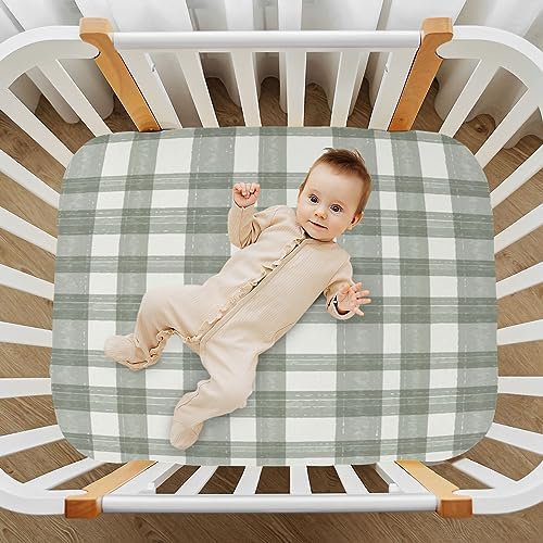 Caikeny Fitted Crib Sheet Sage Green Plaid