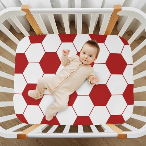 KICPOAY Red White Soccer Ball Crib Sheets for Baby Toddler