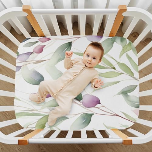 Wassud Light Green Leaves Crib Sheets Pack and Play