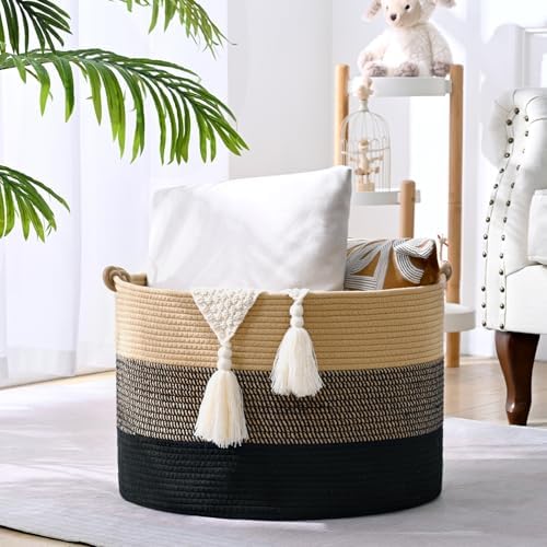 Degeyoyo Large Blanket Basket 20x13 Cotton Woven Storage With Handle