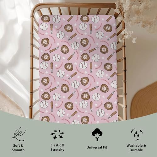 Pink Baseball Crib Sheets for Girl 52x28 Inches