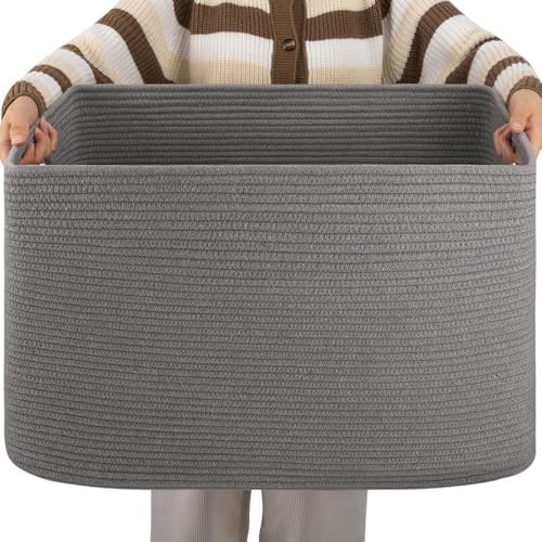 OIAHOMY XXLarge Rectangle Blanket Basket - 96L Dark Grey 1
