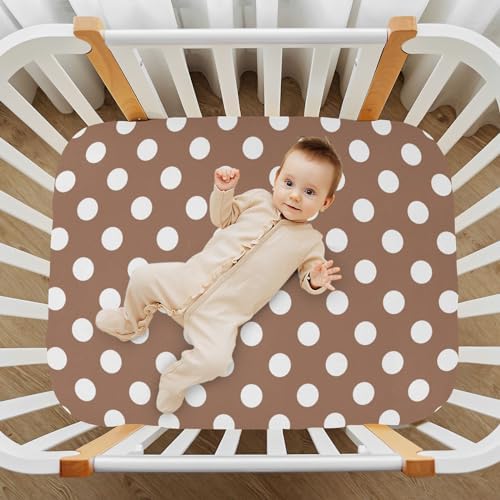Joisal White Brown Retro Polka Dot Crib Sheets for Boys
