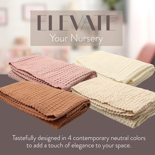 Woven Waffle Baby Blanket with Lace Trim - 35x45 Cream 100 Cotton