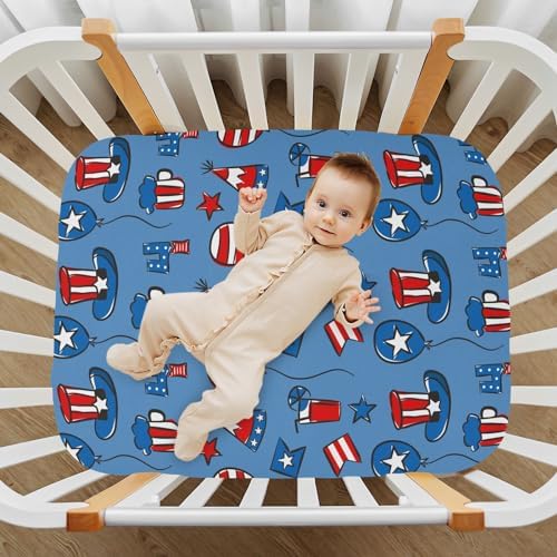 KICPOAY July 4th Flag Star Balloon Crib Sheets 1