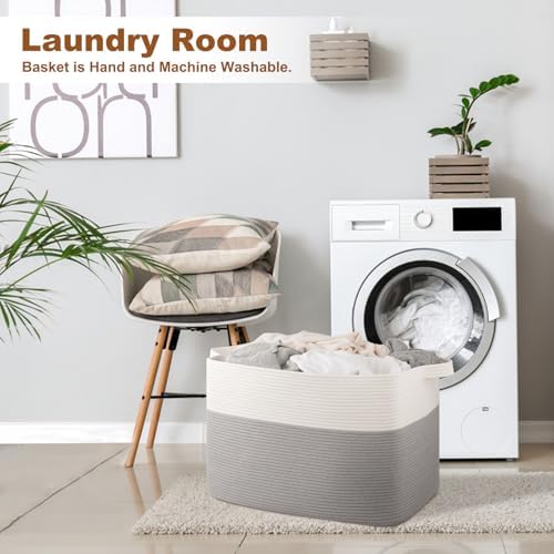 OIASKET Super Large Cotton Woven Storage Basket 108L Grey White
