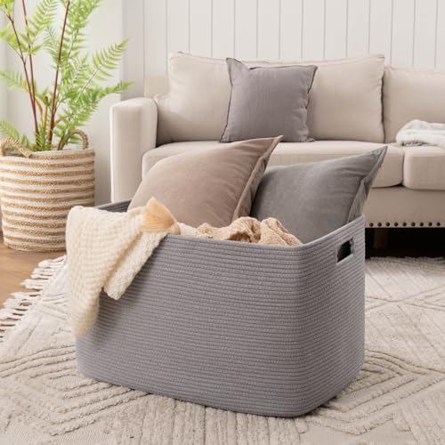 OIAHOMY 118L Cotton Rope Storage Basket Grey 1