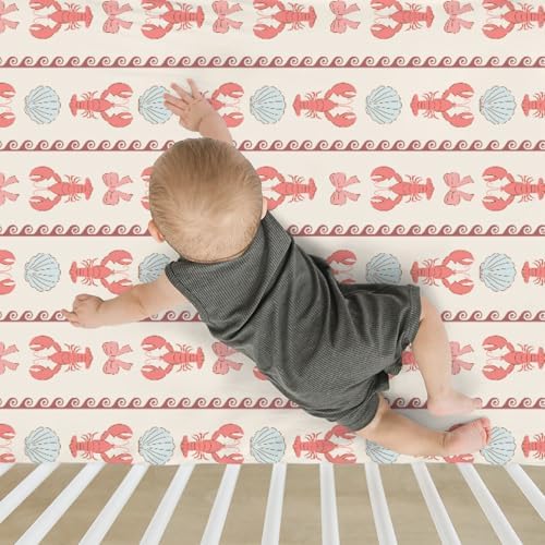 Red Coastal Lobsters and Bows Crib Sheets 28x52