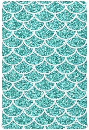 Glitter Teal Mermaid Scales Crib Sheet for Baby Boys