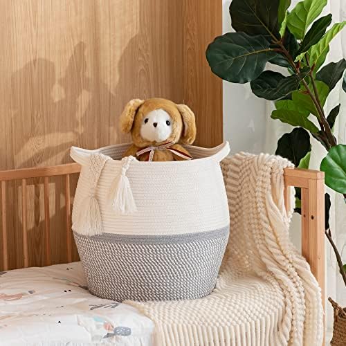 KAKAMAY 17x17 Cotton Woven Storage Basket Grey